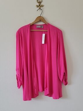 NWT Chico's Bright Fuchsia Soft Crosshatch Drape Jacket Open Cardigan Size XL